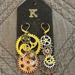 KB Steampunk Gear Earrings mixed metallic punk baddie cool girl jewelry unique